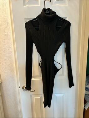 I.AM.GIA Black Ribbed Backless Turtleneck Bodysuit
